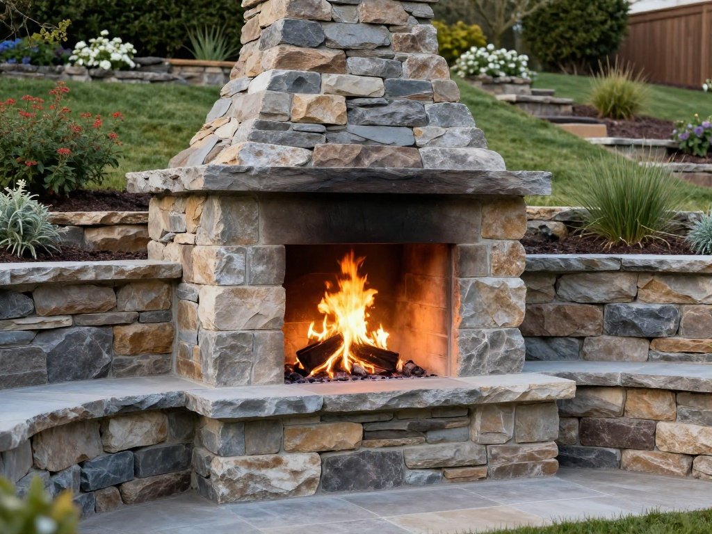 Courtyard Fireplace Built Into the Home's Exterior Wall