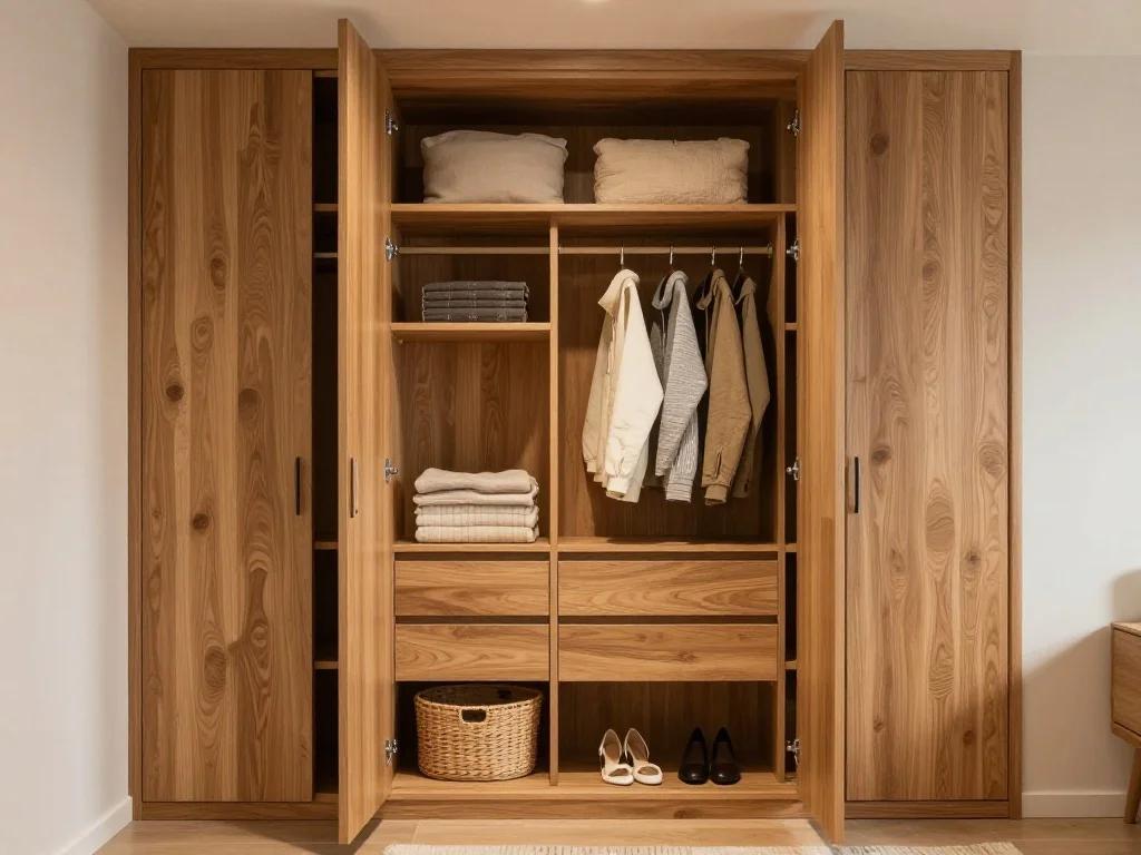Closets De Madera Natural Con Acabado Cálido
