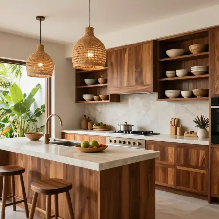 Modern Bali-style kitchen with natural materials.