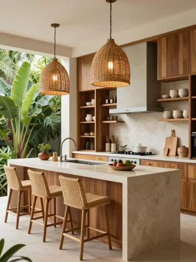 Modern Bali style kitchen with natural materials.