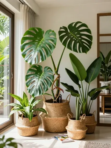 Indoor tropical plants in Balinese home.