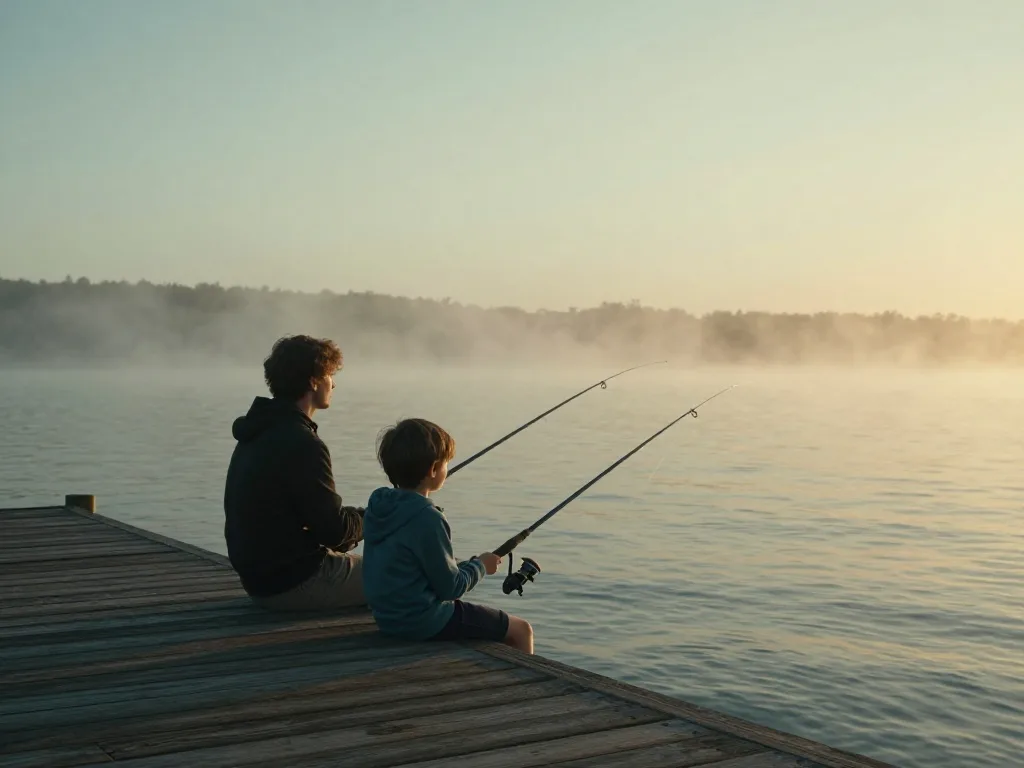 Fishing Trip As A Bonding Ritual A parent and child sitting