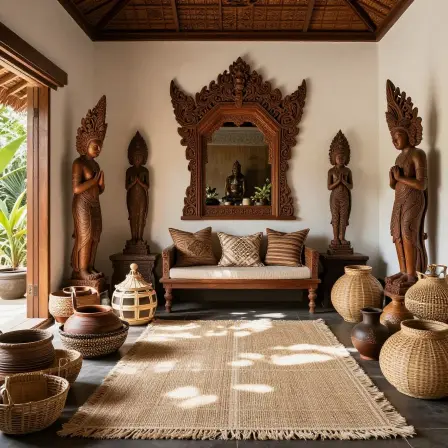 Handcrafted Balinese décor with artisan furniture.