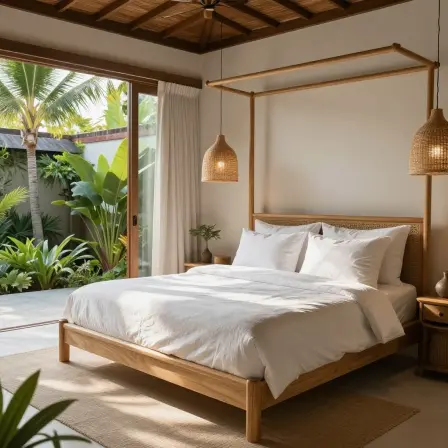 Luxury Balinese bedroom with resort-style décor.