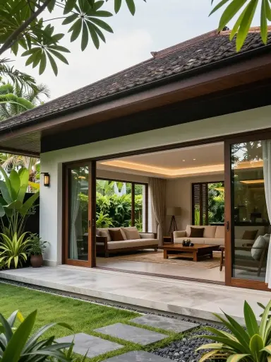 Open-concept Balinese house with indoor-outdoor living.