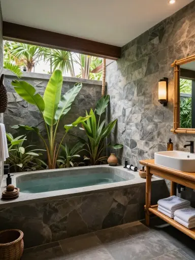 Luxury Balinese spa bathroom.