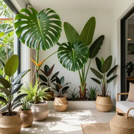 Indoor tropical plants decorating a Balinese home.