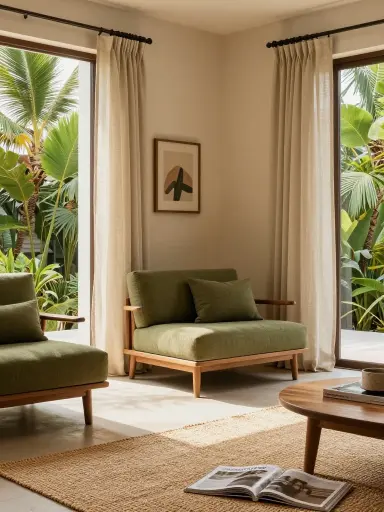 Warm neutral Balinese interior color palette.