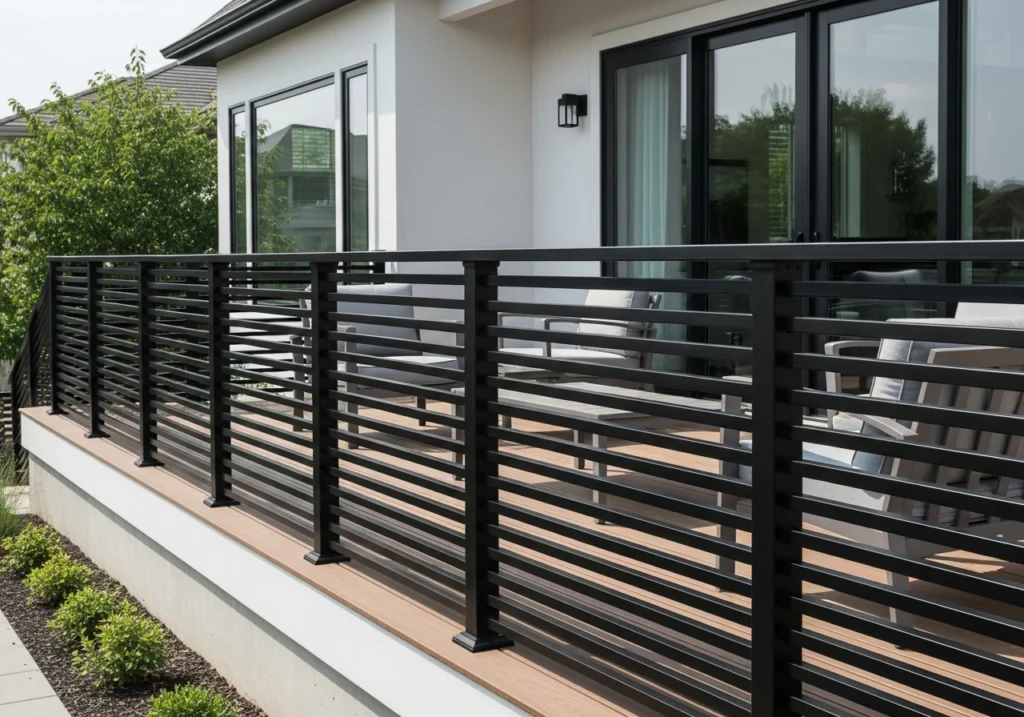 Aluminum Horizontal Slat Systems Matte black powder-coated aluminum horizontal slat railing 