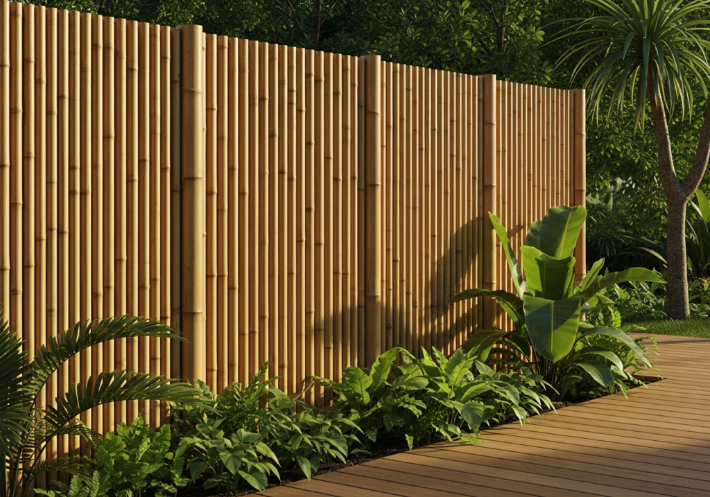 Natural bamboo poles or woven