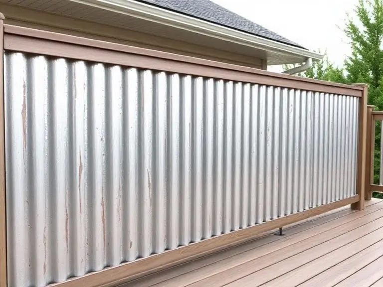 Corrugated Metal Panels Industrial style corrugated metal panels as deck privacy railing