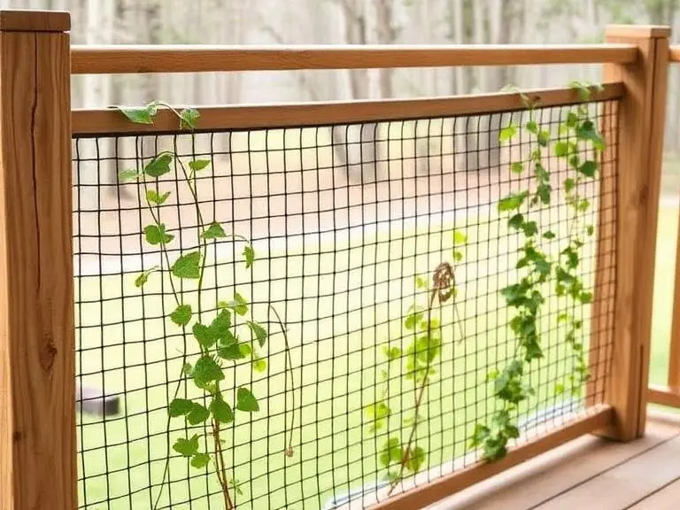 Hog Wire Mesh Panels Rustic hog wire mesh panels stretched between natural wood 