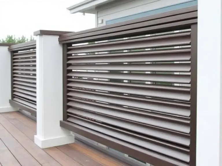  Louvered Privacy Panels Angled aluminum louvered panels as deck privacy railing, adjustable slats at 45-degree angle