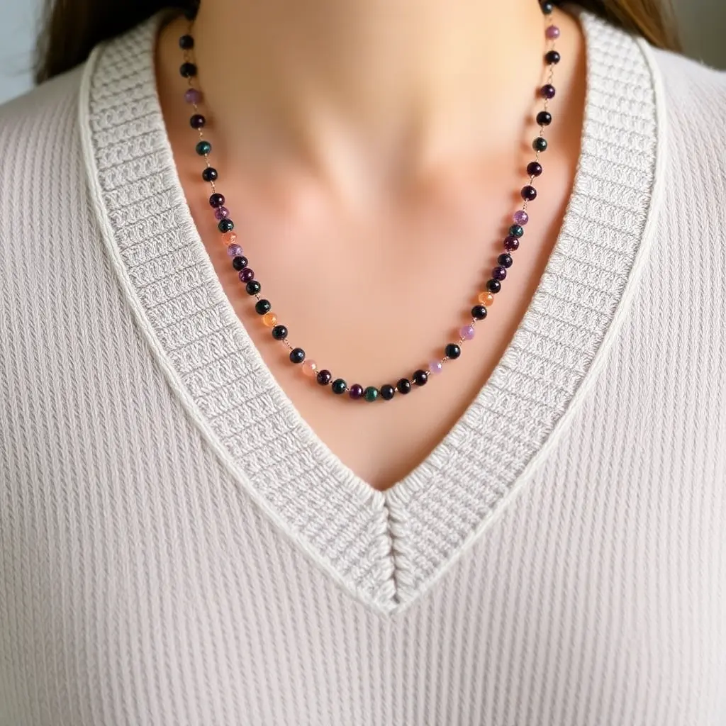 Single Strand Gemstone with V Neck Sweater