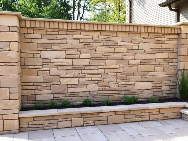 Stone or Brick Privacy Walls Substantial natural stone privacy wall on ground-level patio