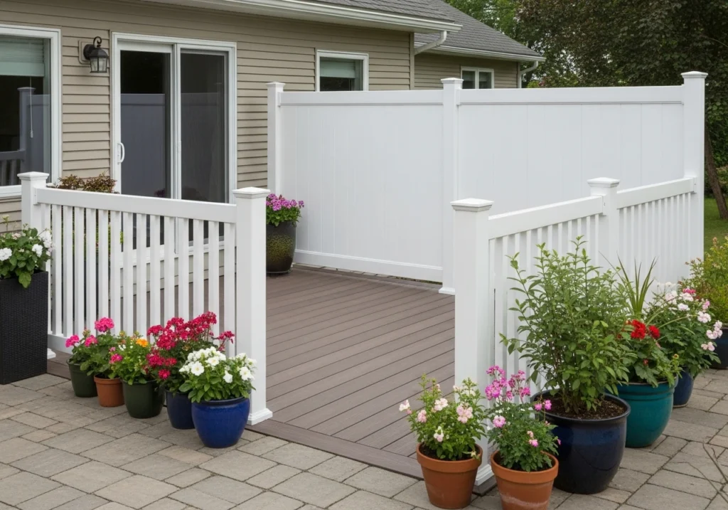 Solid white vinyl privacy railing panels 