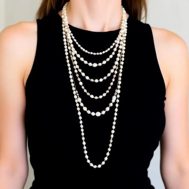 Layered Pearl Strands with Little Black Dress