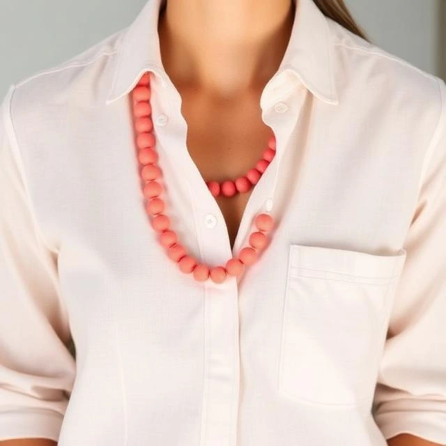 Coral Beads with Linen Shirt