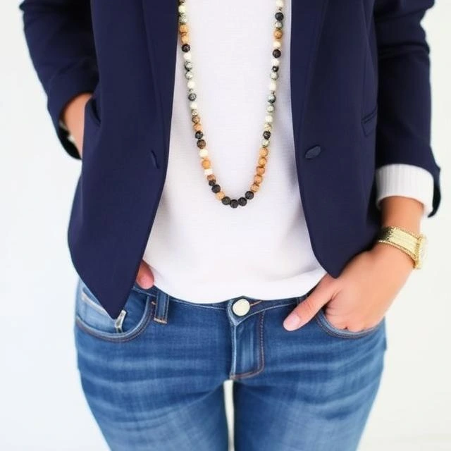 Mixed Material Strands with Blazer and Jeans