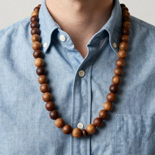 Wooden Beads with Chambray Shirt