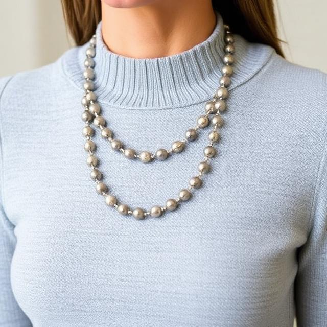 Silver Accent Beads with Grey Knit Dress