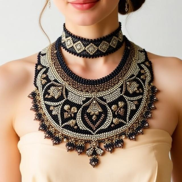 Seed Bead Collar with Strapless Dress