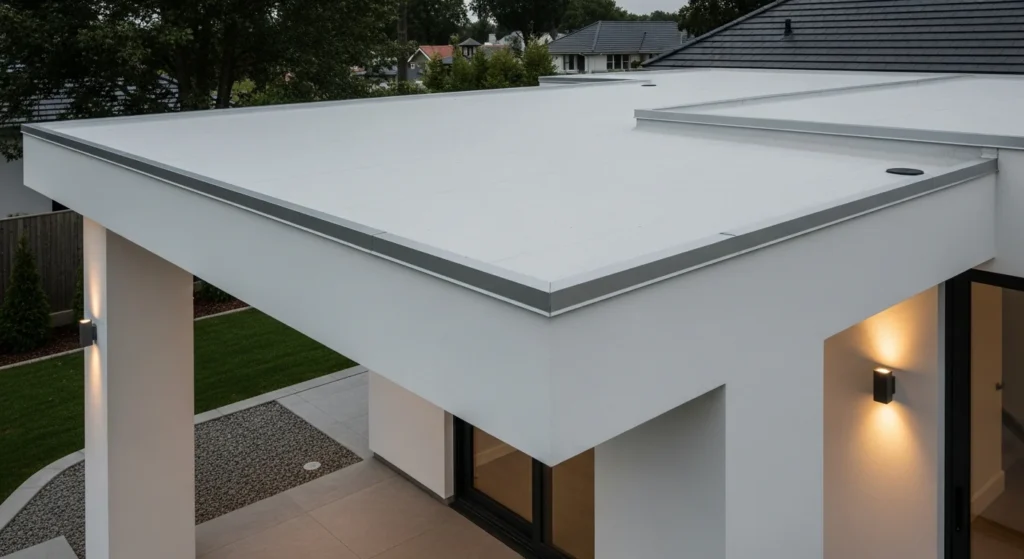 minimalist flat porch roof with ultra-clean geometric lines