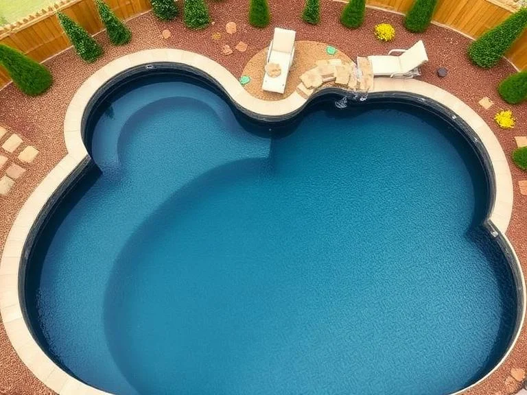 A custom-built in-ground or above-ground pool with dark pond liner