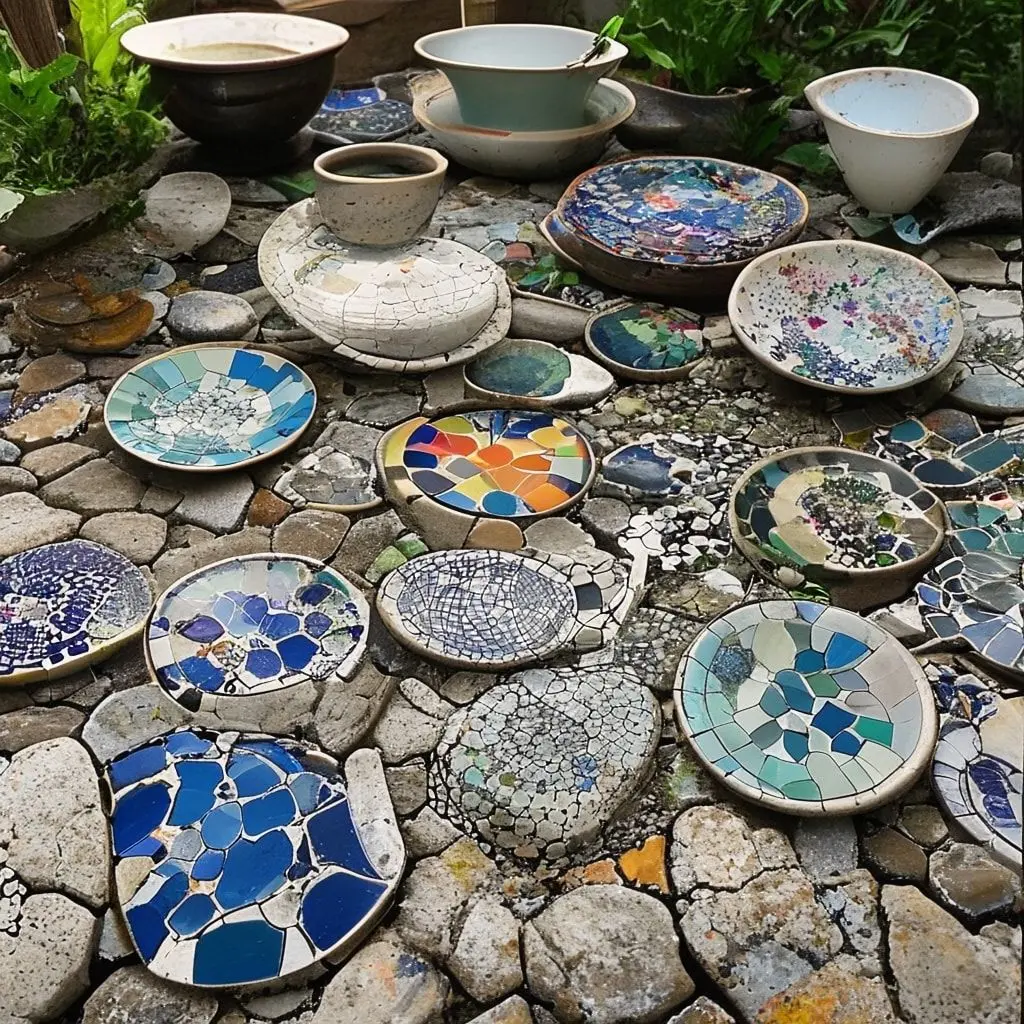 Broken China and Dishware Mosaic Stones