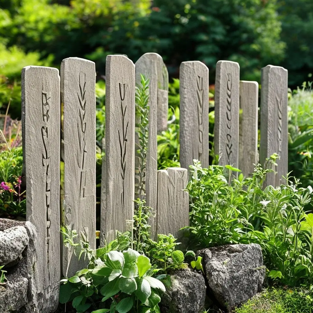 Carved stone garden markers