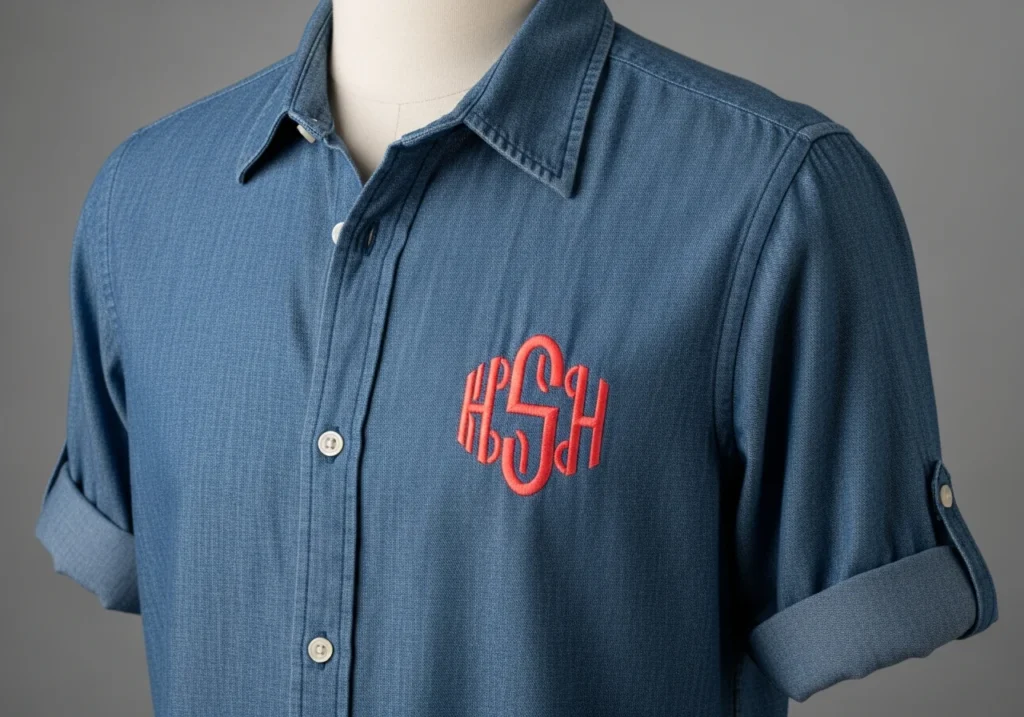 Chambray Shirt with Contrast Color Monogram