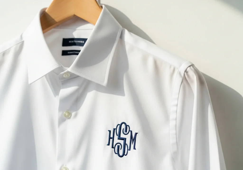 Classic White Dress Shirt with Chest Monogram