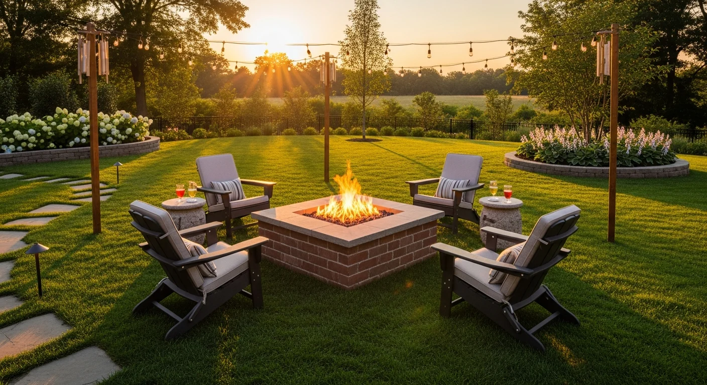 Multiple square brick fire pits in various designs showcasing different styles and layouts in backyard settings