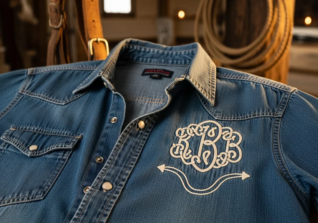Denim Shirt with Western Style Monogram