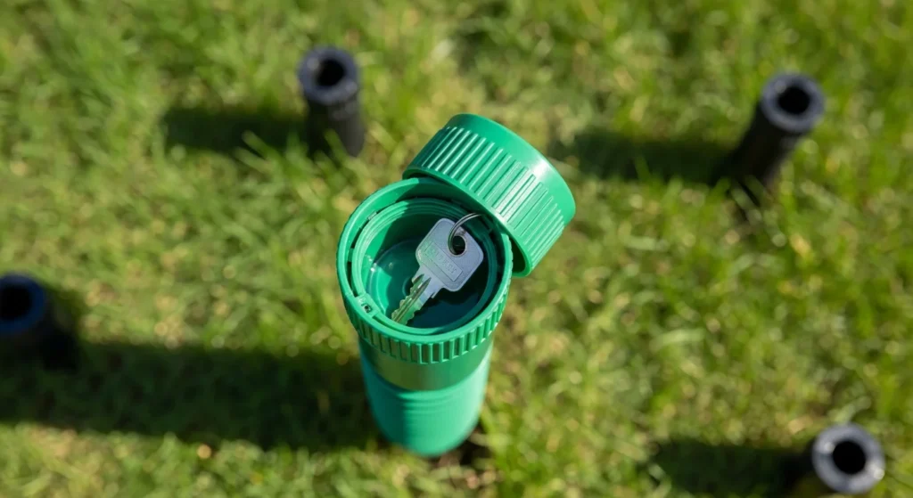 Fake sprinkler head with removable top revealing key storage compartment