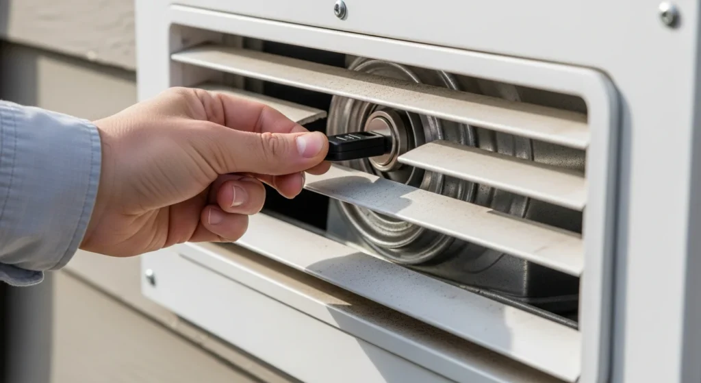 Exterior dryer vent with magnetic key box attached inside