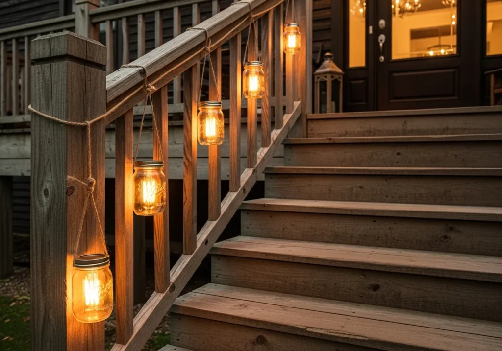 Mason Jar and DIY Rustic Step Lighting