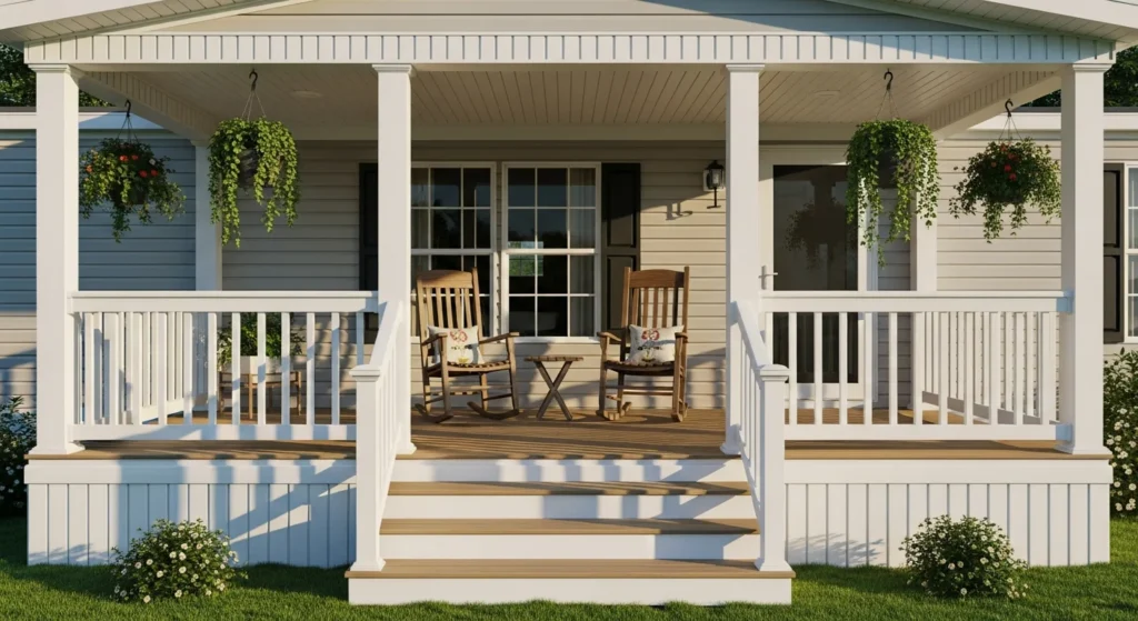 Mobile Home Front Porch Addition with Seating Area