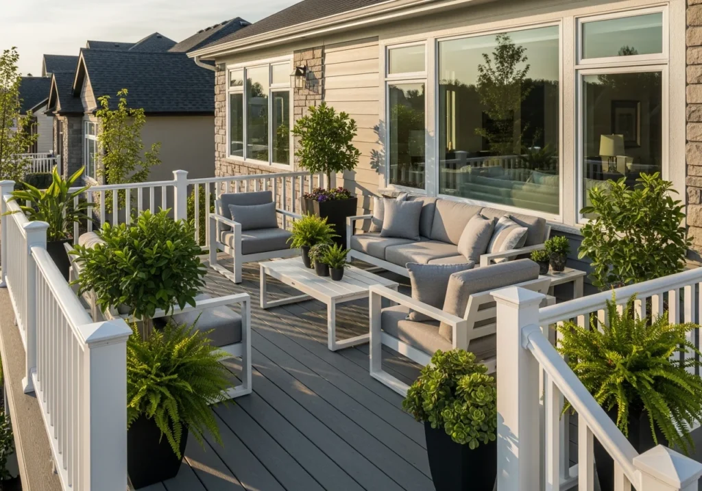 Modern residential deck painted in sophisticated cool gray color