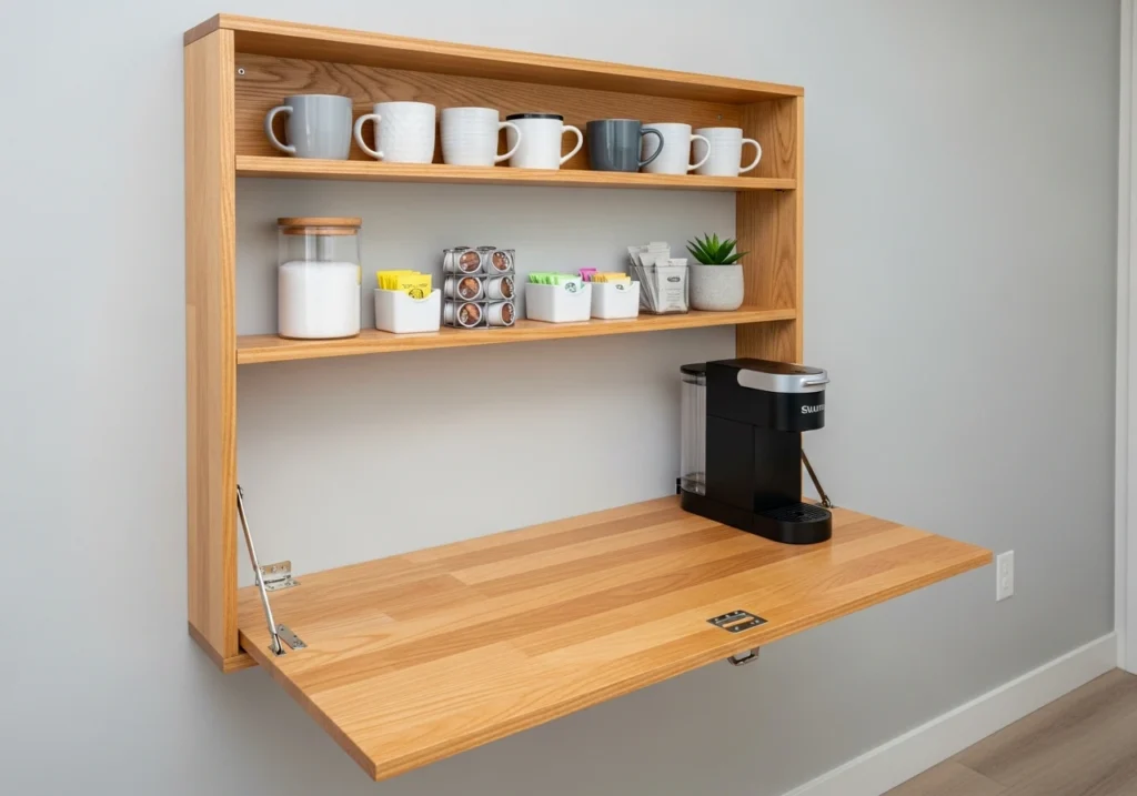 well mounted fold down coffee bar

