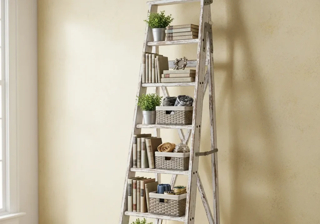 Repurposed Ladder Bookshelf
