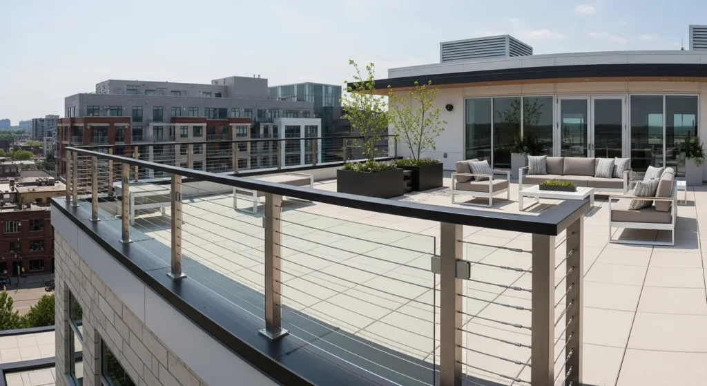 stainless steel cable sections with strategic glass panel inserts