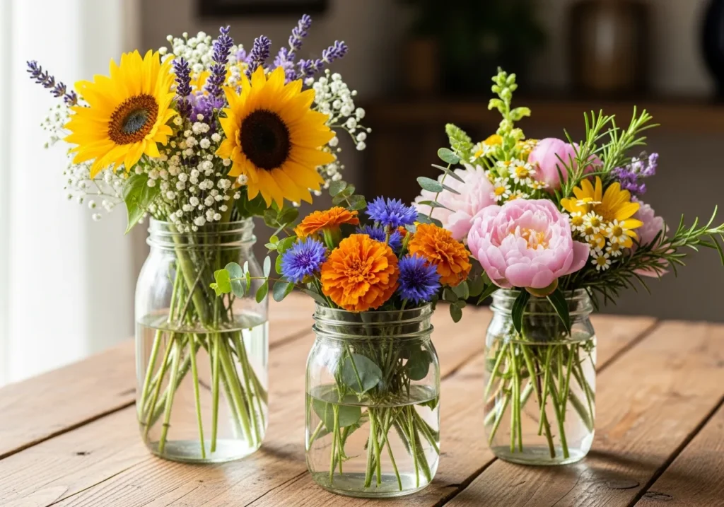 Simple Mason Jar Arrangements