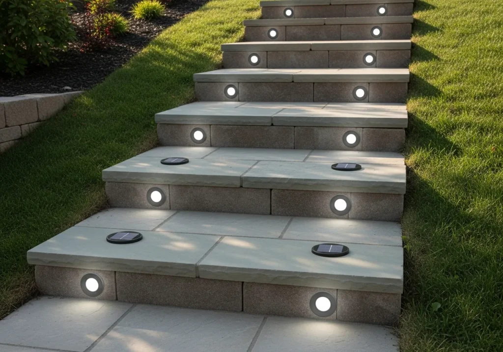 Solar Disk Lights Embedded in Step Tread