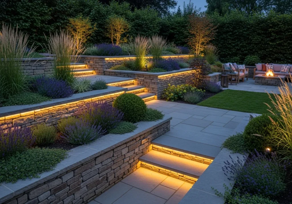 Stepped Garden Wall Lighting for Terraced Landscapes