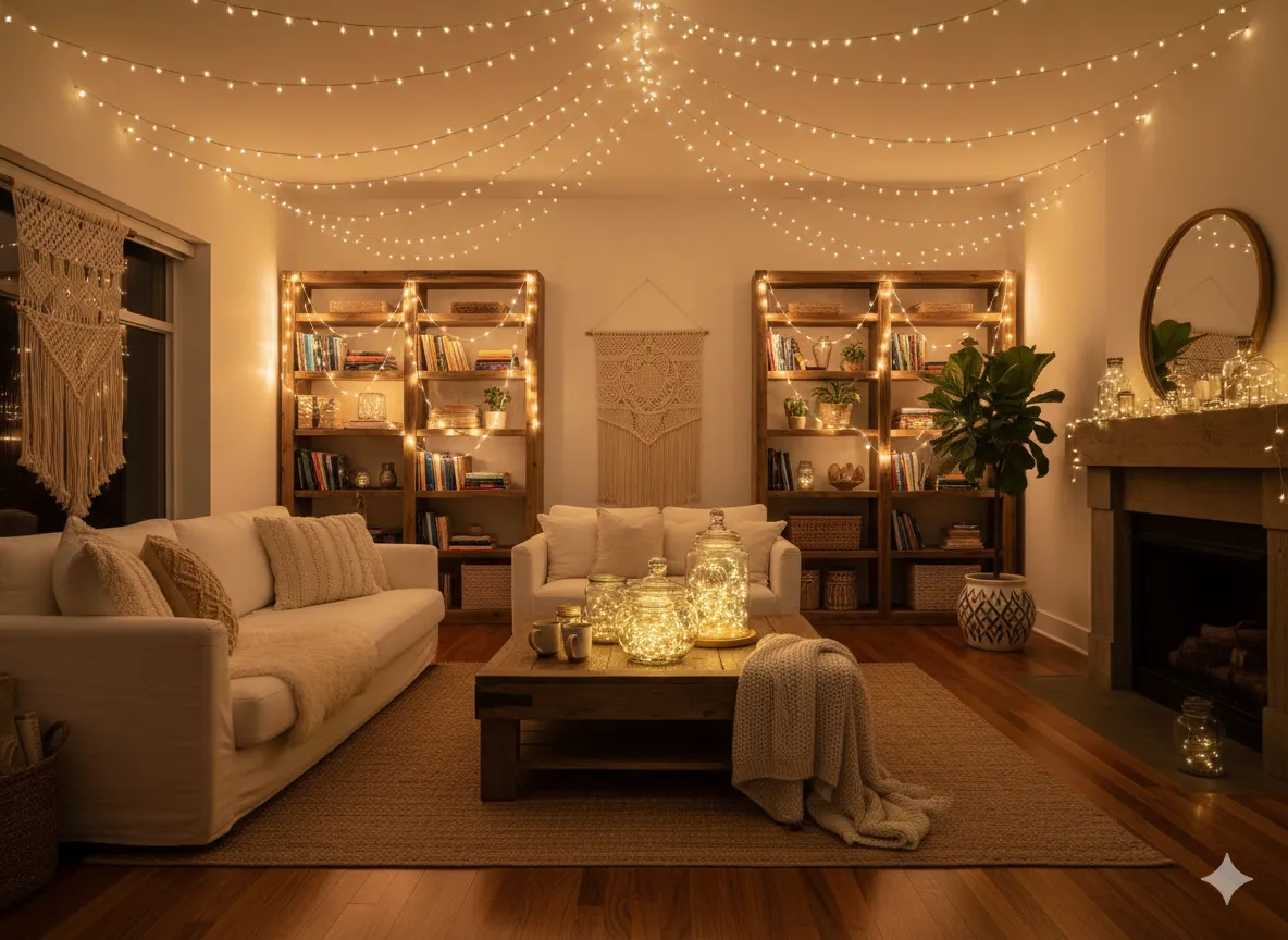 17+ Creative Indoor String Light Decoration Ideas for a Cozy and Magical Home