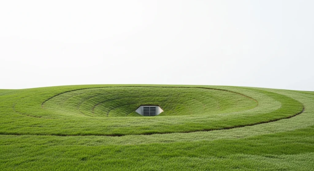 Professionally graded backyard with storm drain in subtle depression.