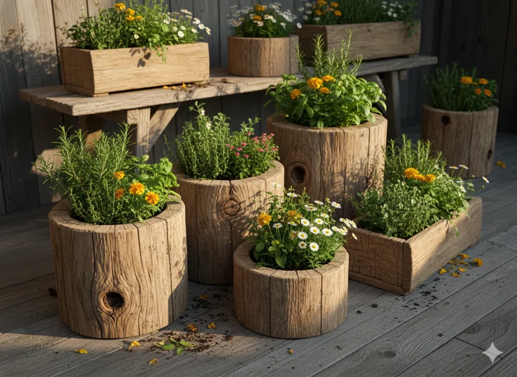 Rustic Wood and Log Planters