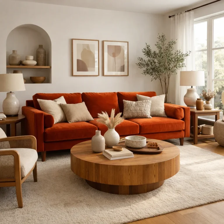 15+ Stylish Orange Couch Living Room Ideas