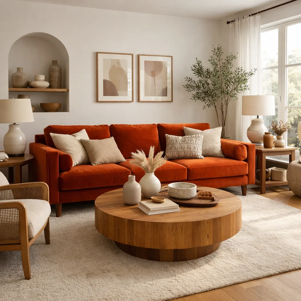 15+ Stylish Orange Couch Living Room Ideas